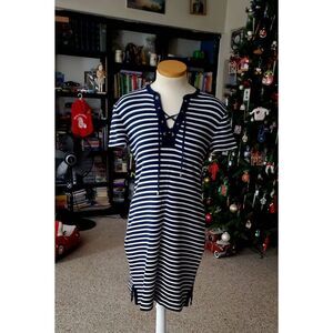CHAPS WOMENS STRIPED TSHIRT DRESS